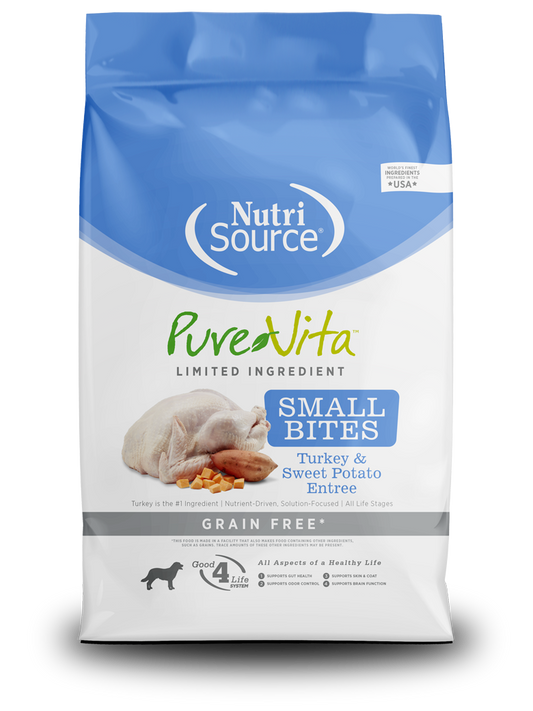 NutriSource Pure Vita Turkey & Sweet Potato Small Bites Grain-Free 5 lbs - Happy Pet