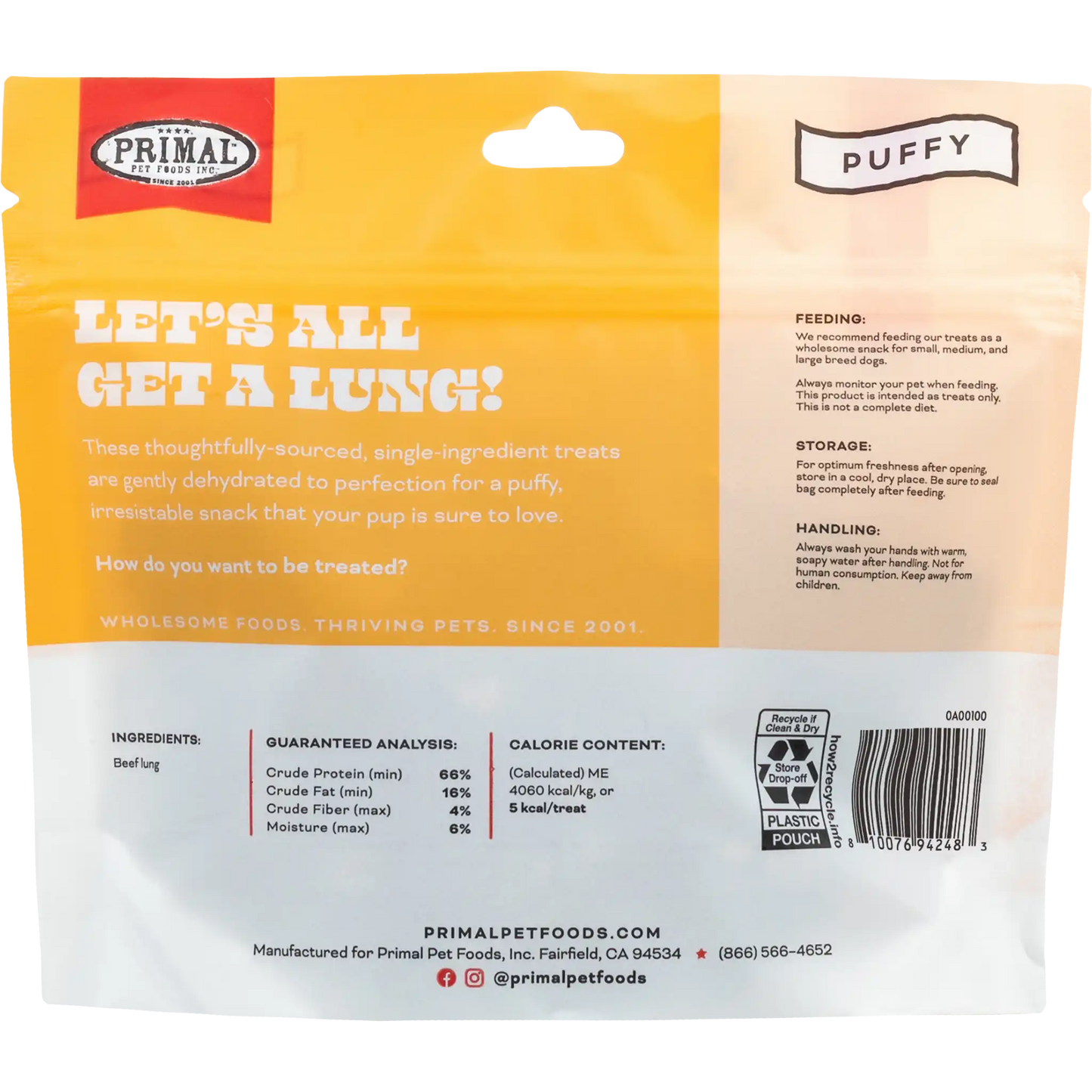 Primal Let's All Get A Lung! Beef Lung Cubes 1.5 oz - Happy Pet