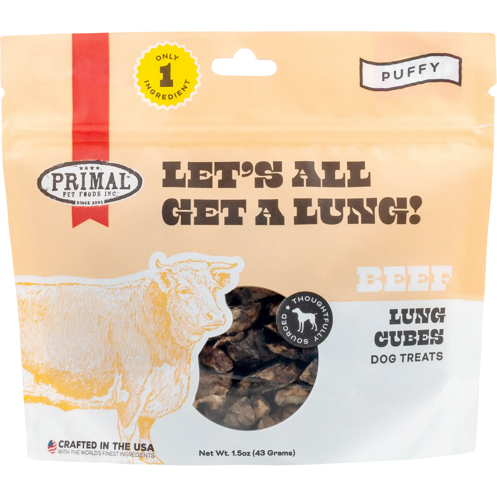 Primal Let's All Get A Lung! Beef Lung Cubes 1.5 oz - Happy Pet