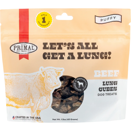 Primal Let's All Get A Lung! Beef Lung Cubes 1.5 oz - Happy Pet