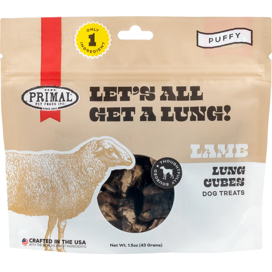 Primal Let's All Get A Lung! Lamb Lung Cubes 1.5 oz - Happy Pet