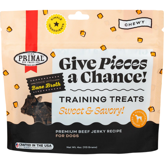 Primal Give Pieces A Chance! Beef Jerky Training Treats 4 oz - Happy Pet