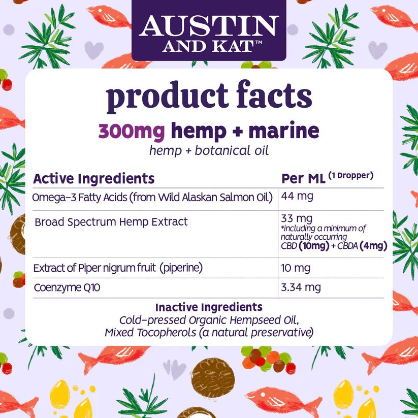 Austin and Kat Hemp with Marine Oil CBD 300mg 1 oz - Happy Pet