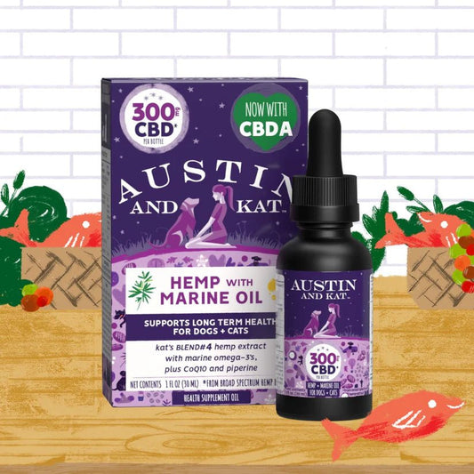 Austin and Kat Hemp with Marine Oil CBD 300mg 1 oz - Happy Pet